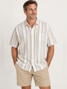 Tommy Bahama Men’s XXL Linen Silk Shirt Striped Short Sleeve Button Up